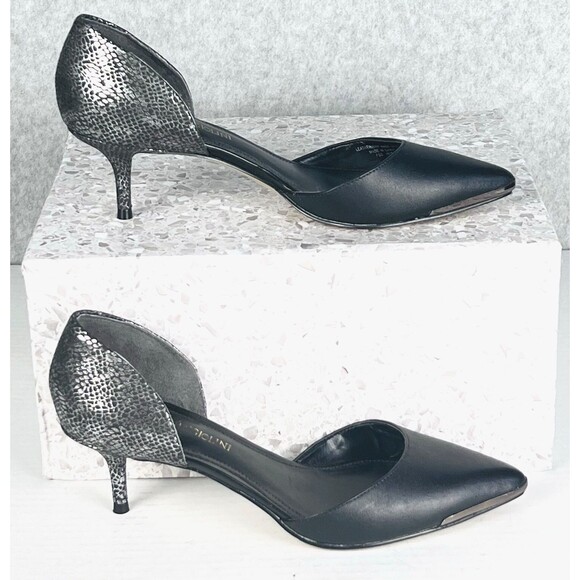 Enzo Angiolini Womens 6.5M Black Pointed Toe Kitten Heel Pumps Gothic Dressy - Picture 3 of 14